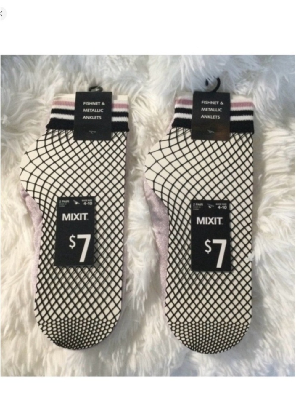 Mixit Anklet Socks 2-Pack | Black Fishnet + Light Purple Shimmer - Picture 2 of 16